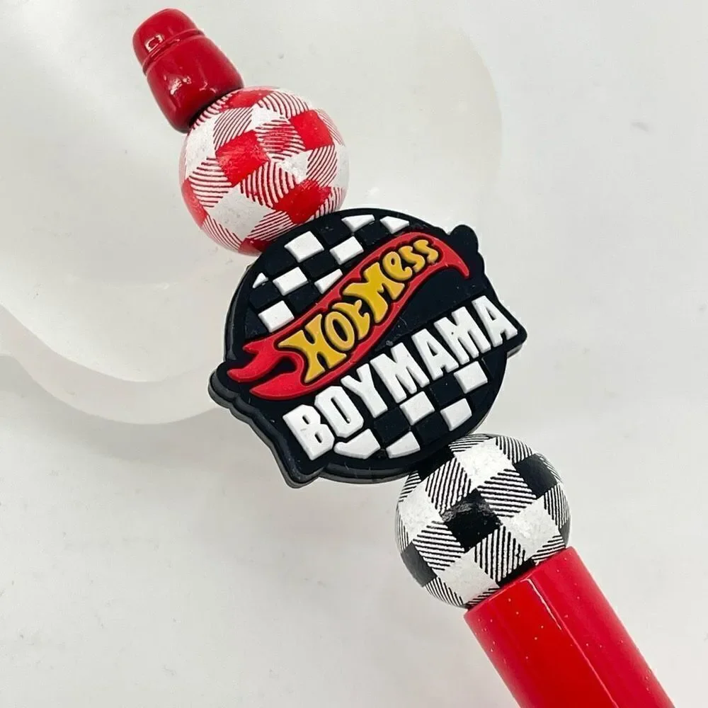 Hot Mess Boy Mama checker checkered flag pen handmade NEW red white black green